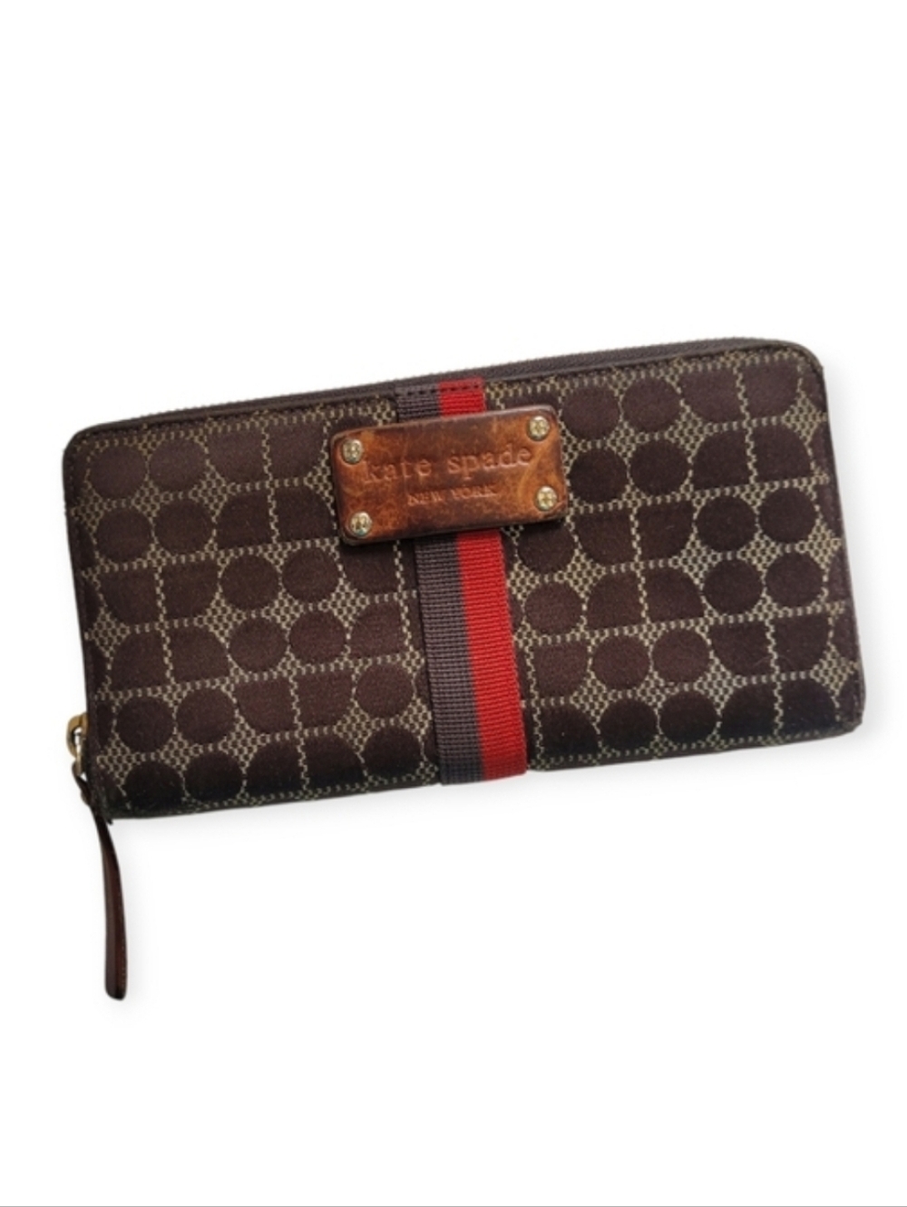 Vintage Kate Spade Zip Around Classic Wallet Brown and Cream leather inside